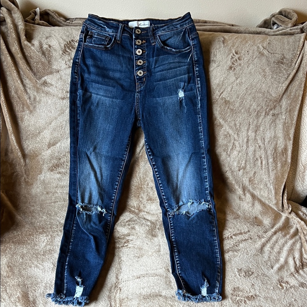 KanCan Dark Blue Distressed Ankle Jeans